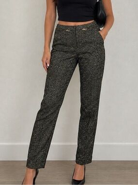 Versace Black Metallic Tweed Straight-Leg Trousers